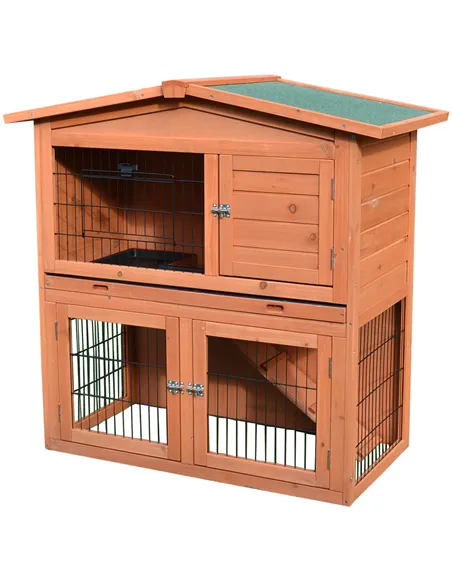 PawHut 2 Tier Rabbit Hutch Guinea Pig Hutch Ferret Cage with Ramp Slide Out Tray for Indoor Outdoor 100.5 x 55 x 101 cm