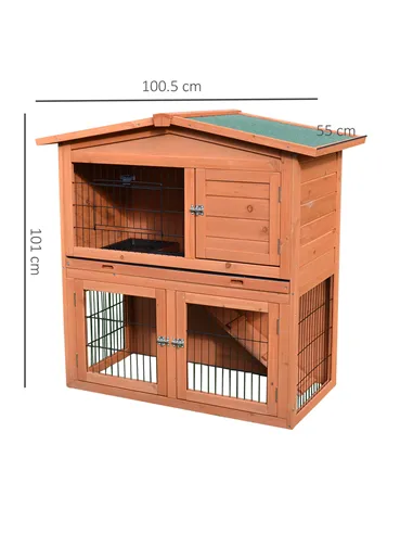 PawHut 2 Tier Rabbit Hutch Guinea Pig Hutch Ferret Cage with Ramp Slide Out Tray for Indoor Outdoor 100.5 x 55 x 101 cm