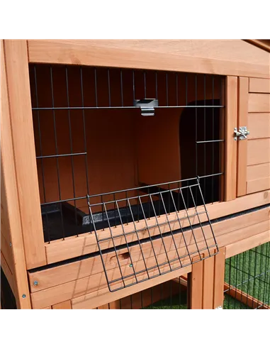 PawHut 2 Tier Rabbit Hutch Guinea Pig Hutch Ferret Cage with Ramp Slide Out Tray for Indoor Outdoor 100.5 x 55 x 101 cm