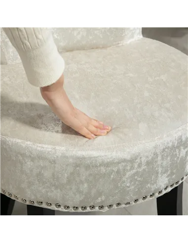 HOMCOM Dressing Table Stool with Rubber Wood Legs, Ice Velvet Vanity Stool for Living Room Bedroom, Beige