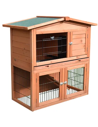 PawHut 2 Tier Rabbit Hutch Guinea Pig Hutch Ferret Cage with Ramp Slide Out Tray for Indoor Outdoor 100.5 x 55 x 101 cm