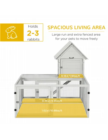 PawHut Indoor Rabbit Hutch, Guinea Pig Cage, with Slide-Out Tray, Large Fenced Area - Light Grey
