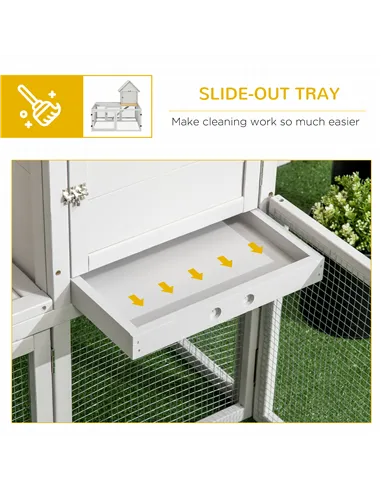 PawHut Indoor Rabbit Hutch, Guinea Pig Cage, with Slide-Out Tray, Large Fenced Area - Light Grey