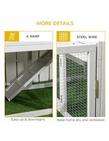 PawHut Indoor Rabbit Hutch, Guinea Pig Cage, with Slide-Out Tray, Large Fenced Area - Light Grey