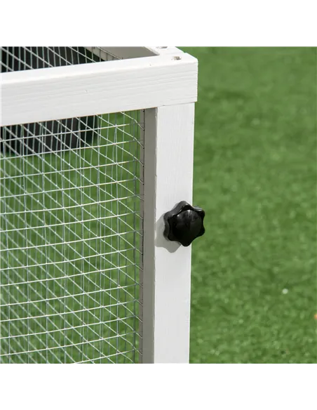 PawHut Indoor Rabbit Hutch, Guinea Pig Cage, with Slide-Out Tray, Large Fenced Area - Light Grey