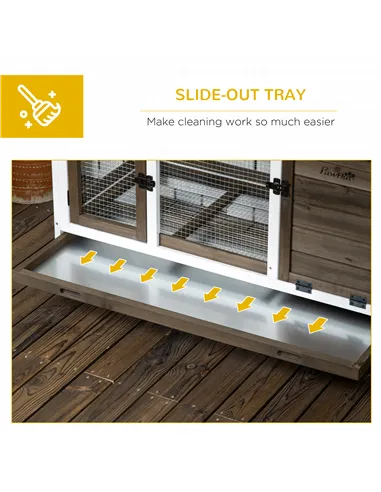PawHut Wooden Rabbit Hutch, Guinea Pig Cage, with Removable Tray, Wheels - Brown