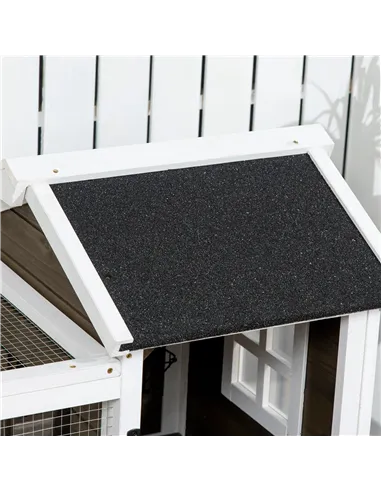 PawHut Wooden Rabbit Hutch, Guinea Pig Cage, with Removable Tray, Wheels - Brown