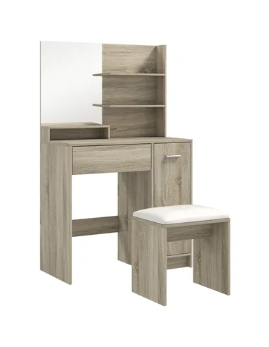 HOMCOM Dressing Table and Stool Set, with Storage - Wood-Effect
