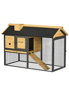 PawHut Outdoor Rabbit Hutch, with Run, Removable Tray, Asphalt Roof, 120 x 55.5 x 80cm