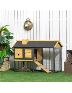 PawHut Outdoor Rabbit Hutch, with Run, Removable Tray, Asphalt Roof, 120 x 55.5 x 80cm 2