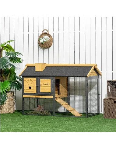 PawHut Outdoor Rabbit Hutch, with Run, Removable Tray, Asphalt Roof, 120 x 55.5 x 80cm