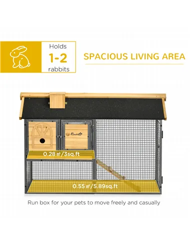 PawHut Outdoor Rabbit Hutch, with Run, Removable Tray, Asphalt Roof, 120 x 55.5 x 80cm