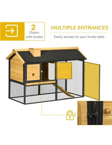 PawHut Outdoor Rabbit Hutch, with Run, Removable Tray, Asphalt Roof, 120 x 55.5 x 80cm