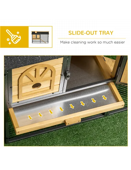 PawHut Outdoor Rabbit Hutch, with Run, Removable Tray, Asphalt Roof, 120 x 55.5 x 80cm