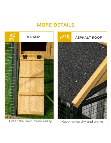 PawHut Outdoor Rabbit Hutch, with Run, Removable Tray, Asphalt Roof, 120 x 55.5 x 80cm