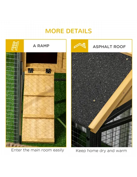PawHut Outdoor Rabbit Hutch, with Run, Removable Tray, Asphalt Roof, 120 x 55.5 x 80cm