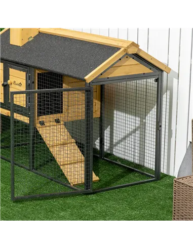 PawHut Outdoor Rabbit Hutch, with Run, Removable Tray, Asphalt Roof, 120 x 55.5 x 80cm