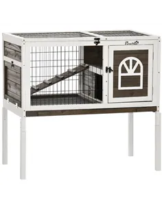 PawHut Wooden Rabbit Hutch, Guinea Pig Cage, with Removable Tray, Openable Roof