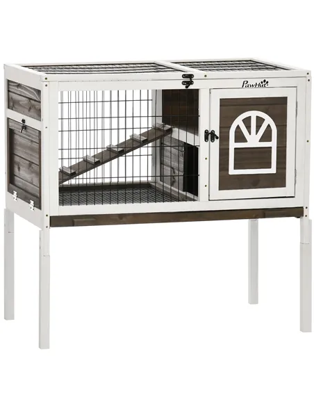 PawHut Wooden Rabbit Hutch, Guinea Pig Cage, with Removable Tray, Openable Roof
