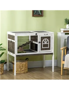 PawHut Wooden Rabbit Hutch, Guinea Pig Cage, with Removable Tray, Openable Roof 2