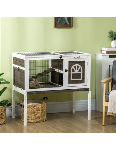 PawHut Wooden Rabbit Hutch, Guinea Pig Cage, with Removable Tray, Openable Roof