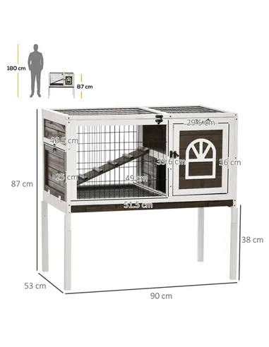 PawHut Wooden Rabbit Hutch, Guinea Pig Cage, with Removable Tray, Openable Roof