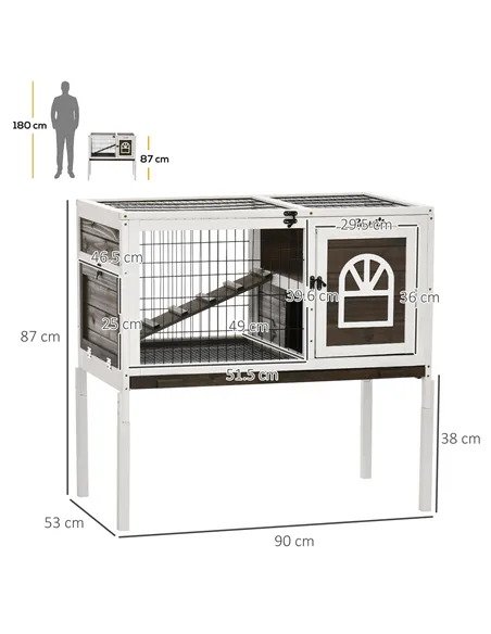 PawHut Wooden Rabbit Hutch, Guinea Pig Cage, with Removable Tray, Openable Roof