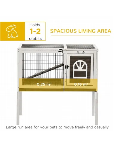 PawHut Wooden Rabbit Hutch, Guinea Pig Cage, with Removable Tray, Openable Roof