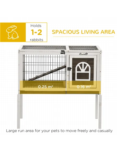 PawHut Wooden Rabbit Hutch, Guinea Pig Cage, with Removable Tray, Openable Roof