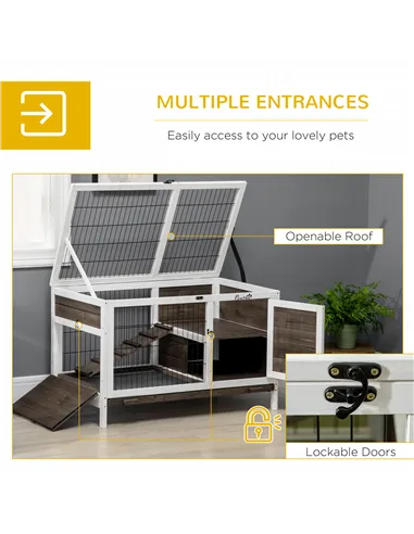 PawHut Wooden Rabbit Hutch, Guinea Pig Cage, with Removable Tray, Openable Roof
