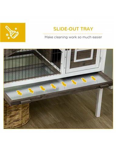PawHut Wooden Rabbit Hutch, Guinea Pig Cage, with Removable Tray, Openable Roof