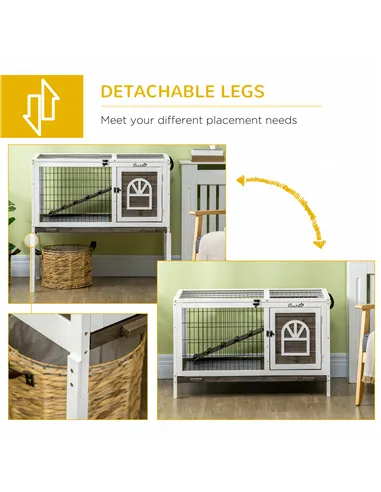 PawHut Wooden Rabbit Hutch, Guinea Pig Cage, with Removable Tray, Openable Roof