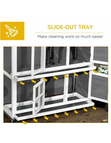 PawHut Wooden Rabbit Hutch, Two-Tier Guinea Pig Cage, with Removable Tray, Wheels