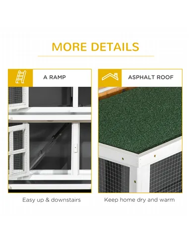 PawHut Wooden Rabbit Hutch, Two-Tier Guinea Pig Cage, with Removable Tray, Wheels