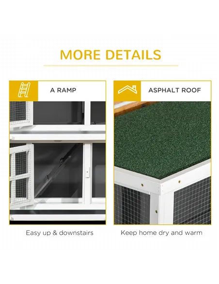 PawHut Wooden Rabbit Hutch, Two-Tier Guinea Pig Cage, with Removable Tray, Wheels