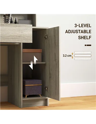 HOMCOM Dressing Table and Stool Set, with Storage - Wood-Effect