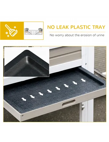 PawHut 2 in 1 Rabbit Hutch Outdoor Guinea Pig Hutch Bunny Run Double Main House with Run, No-Leak Tray 259 x 64 x 92cm, Grey