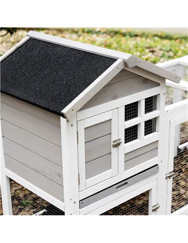 PawHut 2 in 1 Rabbit Hutch Outdoor Guinea Pig Hutch Bunny Run Double Main House with Run, No-Leak Tray 259 x 64 x 92cm, Grey