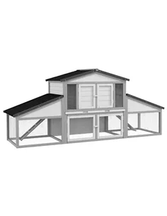 PawHut Large Rabbit Hutch with Run, Outdoor Bunny Cage, with Tray, Ramp - Light Grey