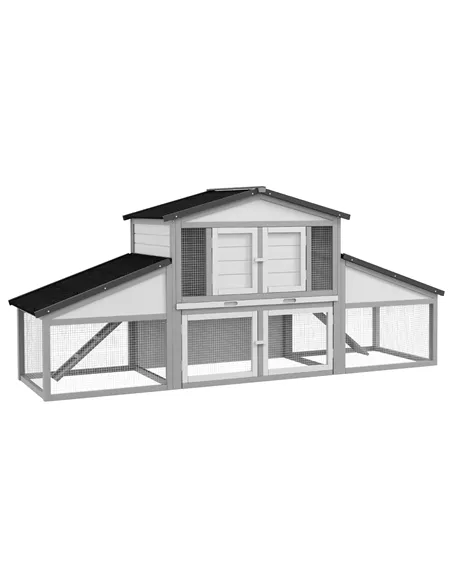 PawHut Large Rabbit Hutch with Run, Outdoor Bunny Cage, with Tray, Ramp - Light Grey