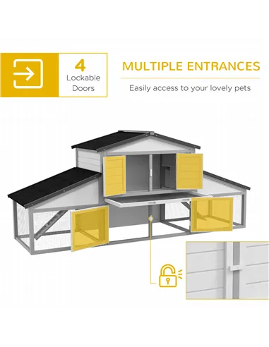 PawHut Large Rabbit Hutch with Run, Outdoor Bunny Cage, with Tray, Ramp - Light Grey