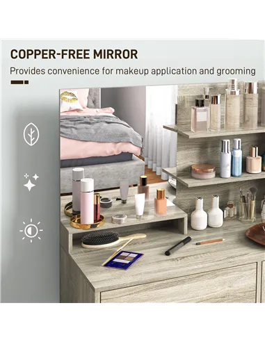 HOMCOM Dressing Table and Stool Set, with Storage - Wood-Effect