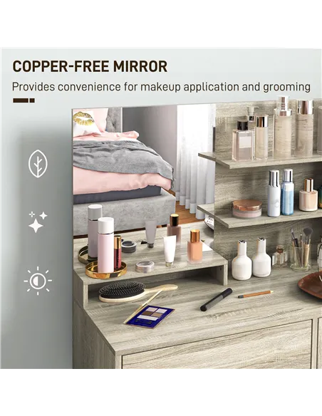 HOMCOM Dressing Table and Stool Set, with Storage - Wood-Effect