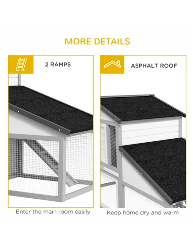 PawHut Large Rabbit Hutch with Run, Outdoor Bunny Cage, with Tray, Ramp - Light Grey