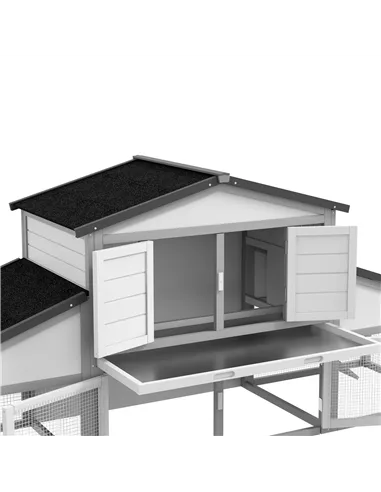 PawHut Large Rabbit Hutch with Run, Outdoor Bunny Cage, with Tray, Ramp - Light Grey