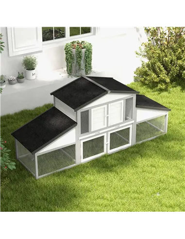 PawHut Large Rabbit Hutch with Run, Outdoor Bunny Cage, with Tray, Ramp - Light Grey