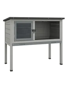PawHut Wooden Guinea Pig Hutch, Small Animal Cage with Slide-out Tray, Openable Asphalt Roof, 84 x 43 x 70cm, Grey