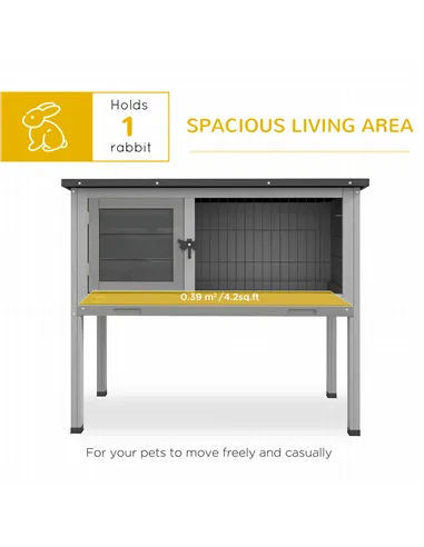 PawHut Wooden Guinea Pig Hutch, Small Animal Cage with Slide-out Tray, Openable Asphalt Roof, 84 x 43 x 70cm, Grey