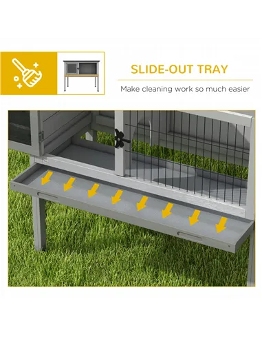 PawHut Wooden Guinea Pig Hutch, Small Animal Cage with Slide-out Tray, Openable Asphalt Roof, 84 x 43 x 70cm, Grey