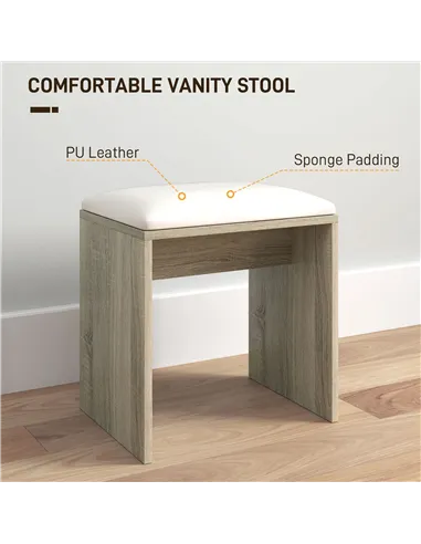 HOMCOM Dressing Table and Stool Set, with Storage - Wood-Effect